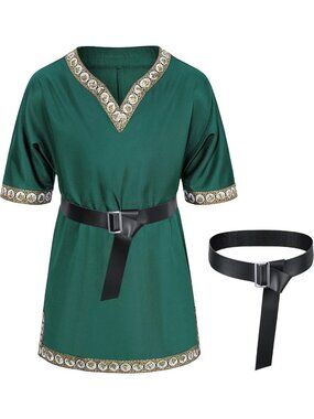 Kids Medieval Costume - Viking Tunic & Knight Warrior Shirt with Belt for Boys